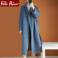Fitti Pahris品牌羊绒大衣女冬季新款中长款高端羊毛百搭系带直筒双面毛呢外套 雾霾蓝 XS（推荐85-100斤）