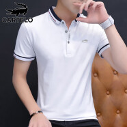 卡帝乐鳄鱼（CARTELO）短袖T恤男2024春夏季休闲短袖男士上衣服polo打底衫 白色 3XL 