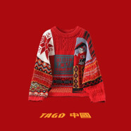 TAGD中國官方品牌店 圆领浮雕红色刺绣圣诞毛衣秋季针织衫男女同款 红色（款式偏宽松） M （建议身高165-175）