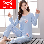 猫人（MiiOW）睡衣女春秋款纯棉长袖韩版秋冬夏季学生家居服可爱2023年新款套装 长袖长裤65122 3XL 女：(建议体重135-160斤)