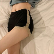 霏斯诗町【2条装】冰丝打底裤女可外穿防走光安全裤薄款蕾丝花边短裤潮 黑色+黑色 L 80-120斤