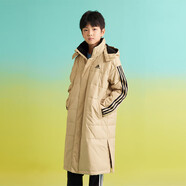 阿迪达斯（adidas）儿童保暖 过膝长款运动外套 儿童连帽棉服HM7168 浅卡其 A128 