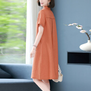 楚馨2024夏季新款女装时尚气质休闲宽松衬衫棉麻连衣裙女中长款裙子 橘色 XL(120-130斤)