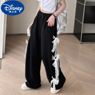迪士尼（Disney）女童2024夏季新款蝴蝶结针织套装美式原创设计针织裤蝴蝶短袖T恤 黑色蝴蝶裤 120cm