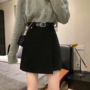 尚简纷ins女装小众黑色毛呢半身裙女夏冬季短裙新款高腰字裙包臀百搭显 黑色 XL