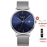 M.B.K美国品牌进口男士手表全自动机械表时尚简约潮流防水瑞士风格日历 M1007G-3银壳蓝面钢带