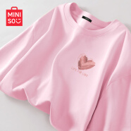 名创优品（MINISO）短袖2024新款女夏季胖mm大码显瘦宽松女装纯棉半袖夏天正肩女t恤 活力粉(凌乱爱心胸标) S (纯棉T恤 舒适好搭)