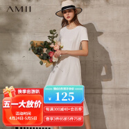 AMII法式复古a字连衣裙女年夏季新款赫本风显瘦圆领修身裙子 米白 160/84A/M