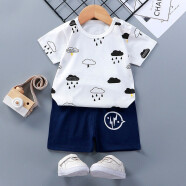 专一（Zhuanyi）儿童短袖纯棉套装夏季幼儿男女童T恤宝宝短袖短裤套装 短套-雷雨 90cm