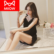 猫人（MiiOW）睡衣女夏季2026年新款性感吊带冰仿真丝稠两件套装短裤背心薄夏 黑色 丝光棉美背 L 【90 105斤】