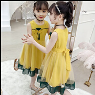 金布丁（JINBUDING）女童连衣裙夏季适合小女孩穿的新款韩版雪纺公主裙中大童的 绿带结裙黄色 150 建议身高140cm