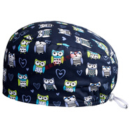 麦可辰做饭帽子 调节扣印花手术室帽子女护士帽口腔医生帽厨房帽防油烟 不怕黑的猫头鹰调节扣款 可调节