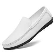 雷克狮途（REKOSDU）男鞋37码透气软底豆豆鞋透气白色皮鞋防滑牛皮驾车休闲鞋男士皮鞋 白色（二层牛皮） 37 内长约23.5cm