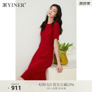音儿（YINER）【醋酸系列】YINER音儿专选女装夏季圆领连衣裙 红色 40