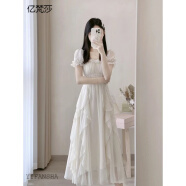 亿梵莎（YIFANSHA）新款连衣裙夏季女生裙子夏天2024法式高级感气质显瘦仙女中长裙 米白色 M建议90-105斤