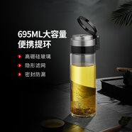 希诺（heenoor）玻璃杯单层加厚大容量泡茶杯带茶漏男女士运动户外车载便携水杯子 提环杯盖-695ML【带滤网】