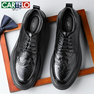 卡帝乐鳄鱼（CARTELO）布洛克男士皮鞋牛皮男鞋增高厚底正装鞋皮鞋男9884 黑色加棉款 42