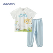 aqpa婴儿内衣套装夏季纯棉睡衣男女宝宝衣服薄款分体短袖 动物家族 90cm