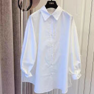 纯棉韩国韩版宽松娃娃款时尚感长袖衬衫女2021新款上衣 普通白色 2XL 140-160斤