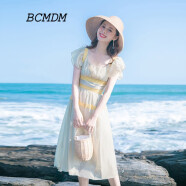 BCMDM香港潮牌复古小香风连衣裙女 2024夏季新款泡泡袖收腰显瘦礼服裙 图片色 XS