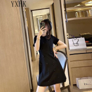 YXHK连衣裙女夏品牌女装夏减龄收腰显瘦气质女神范赫本风法式小心机新款连衣裙 黑色S