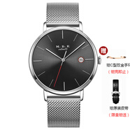 M.B.K美国品牌进口男士手表全自动机械表时尚简约潮流防水瑞士风格日历 M1007G-3银壳黑面钢带