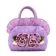 卡贝伯爵 手提包女2022新款韩国印花面料花朵蕾丝包包手提布包精品布艺女包小包 浅紫色