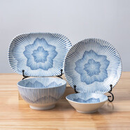 美浓烧（Mino Yaki）日本进口一人食餐具套装碗盘碟釉下彩樱花十草4件套 樱花十草一人食 4件套