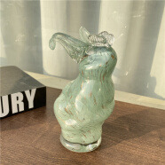 狮伽唯美简约中古炫彩手工玻璃花瓶插花花器装饰摆件收纳水培绿植 款17：绿色兔子
