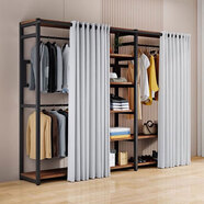 屹涛衣帽架家用卧室带抽屉落地衣架服装店展示架双层开放式衣柜 【A款加固加厚】长120无帘