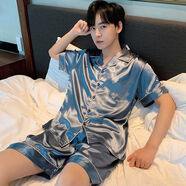 炙夏男士睡衣仿冰丝夏季短袖薄款宽松加大码仿仿真丝开衫情侣家居服套