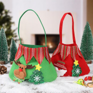 TaTanice 圣诞苹果袋糖果袋手提袋 平安夜礼物袋圣诞装饰用品创意小礼品布袋子场景布置用品圣诞麋鹿2个装