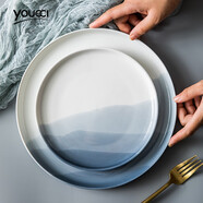 悠瓷（youcci）创意平盘家用菜盘北欧INS陶瓷圆形盘子简约牛排盘西餐盘雾海系列 雾海系列-10英寸盘