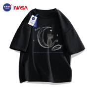 NASA GISS官方潮牌联名纯棉短袖男夏t恤潮流大码宽松半袖 黑色 2XL 