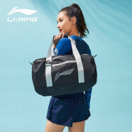 李宁（LI-NING）游泳包男女健身包干湿分离防泼水运动包大容量单肩双肩圆筒旅行包 黑灰