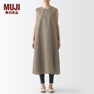 无印良品 MUJI 女式 亚麻水洗 无袖连衣裙 BCL48C2S 浅灰棕色 XS-S