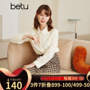 百图（betu）betu百图女装甜美珍珠领上衣超仙提花雪纺衫羽毛流苏合身长袖衬衣2110T42 米白 XS