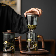 左茗右器玻璃泡茶杯茶水分离杯办公会议杯家用水杯大容量带过滤泡茶杯子 弯把款-仙鹤-500ml