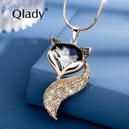 Qlady水晶狐狸长款项链女气质高级感毛衣链衣服挂件配饰吊坠生日礼物