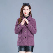 全莺月秋冬装短款羊羔绒毛外套中年女韩版洋气颗粒绒上衣 018#紫色 L 100斤内