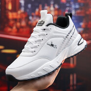 乔丹格兰跑步鞋男休闲鞋二棉鞋秋冬季低帮保暖加绒运动鞋子男49特大码鞋50 白色皮面单鞋10137/138 49