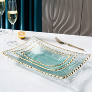 花语四季金边水晶玻璃水果盘家用客厅茶几方形甜品碗高颜值轻奢高档沙拉盘 回纹盘三件套（小号+中号+大号）