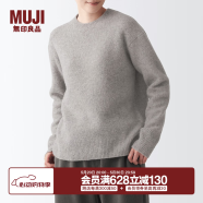 无印良品 MUJI 女式 含牦牛绒骆驼绒圆领毛衣 长袖针织衫秋 冬季 浅灰棕色 XS-S 155/80A