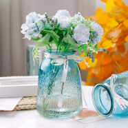 盛世泰堡 北欧玻璃花瓶插花瓶干花满天星仿真花水培植物容器小花瓶客厅装饰摆件 冰河蓝18cm