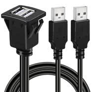 憬芊双口USB3.0延长线公母ABS卡扣汽车仪表盘固定座usb充电数据加长线 黑色 USB2.0双口 1m