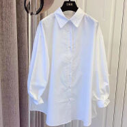 纯棉韩国韩版宽松娃娃款时尚感长袖衬衫女2021新款上衣 白色 L 110-125斤