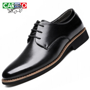 卡帝乐鳄鱼（CARTELO）时尚牛皮男士内增高商务休闲低帮系带皮鞋子男2303 黑色 37