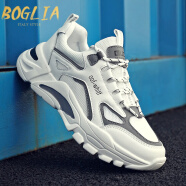 伯格利亚（BOGLIA）品牌休闲鞋男新款潮流透气网鞋运动跑步老爹潮鞋百搭鞋子男 白色 39