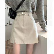 传祺威登 高腰开叉小皮裙女2022年新款时尚遮胯显瘦a字短裙秋季包臀半身裙 白色(有安) L (105-115斤)