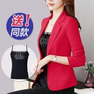 简蜓小西装女春季新款短款外套长袖一粒扣韩版修身气质OL百搭西服 长袖深红色西装 S（建议：80-90斤）